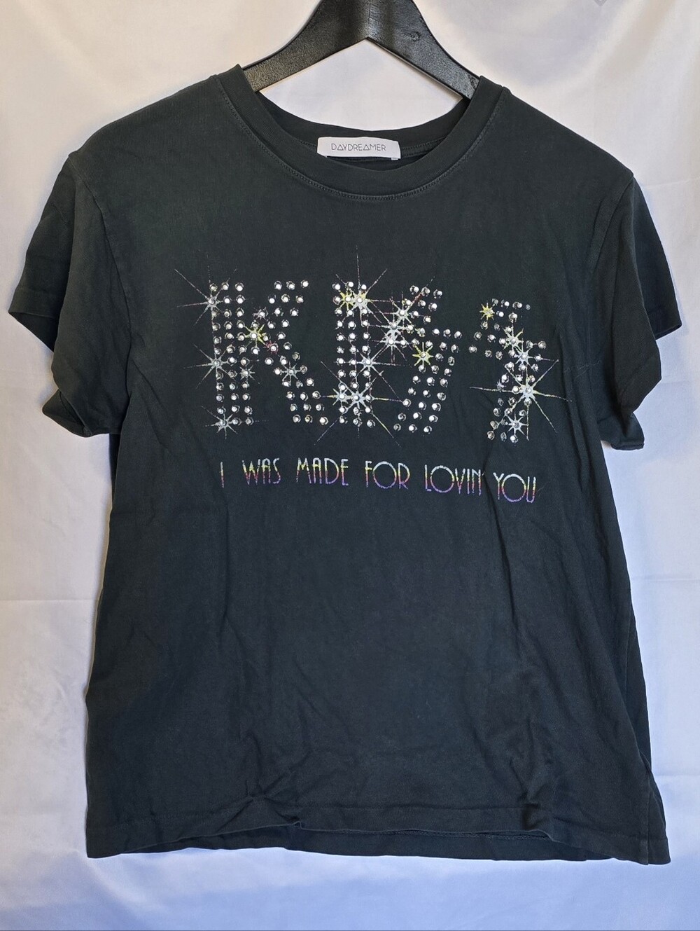 Daydreamer Black Rhinestone "KISS" Graphic Tee